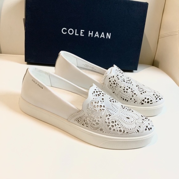 Cole Haan GrandPrø Spectator Laser White Leather Sneaker Low-Top Pull On Flats 9 - Picture 6 of 15